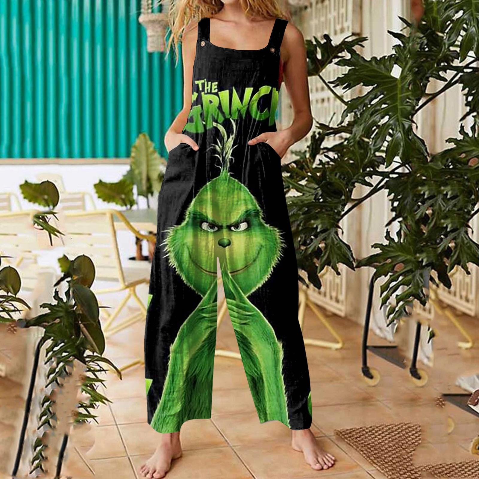 

Womens Casual Overalls Jumpsuits Adjustable Straps Sleeveless Christmas Print Comfy Rompers With Pocket M чорний