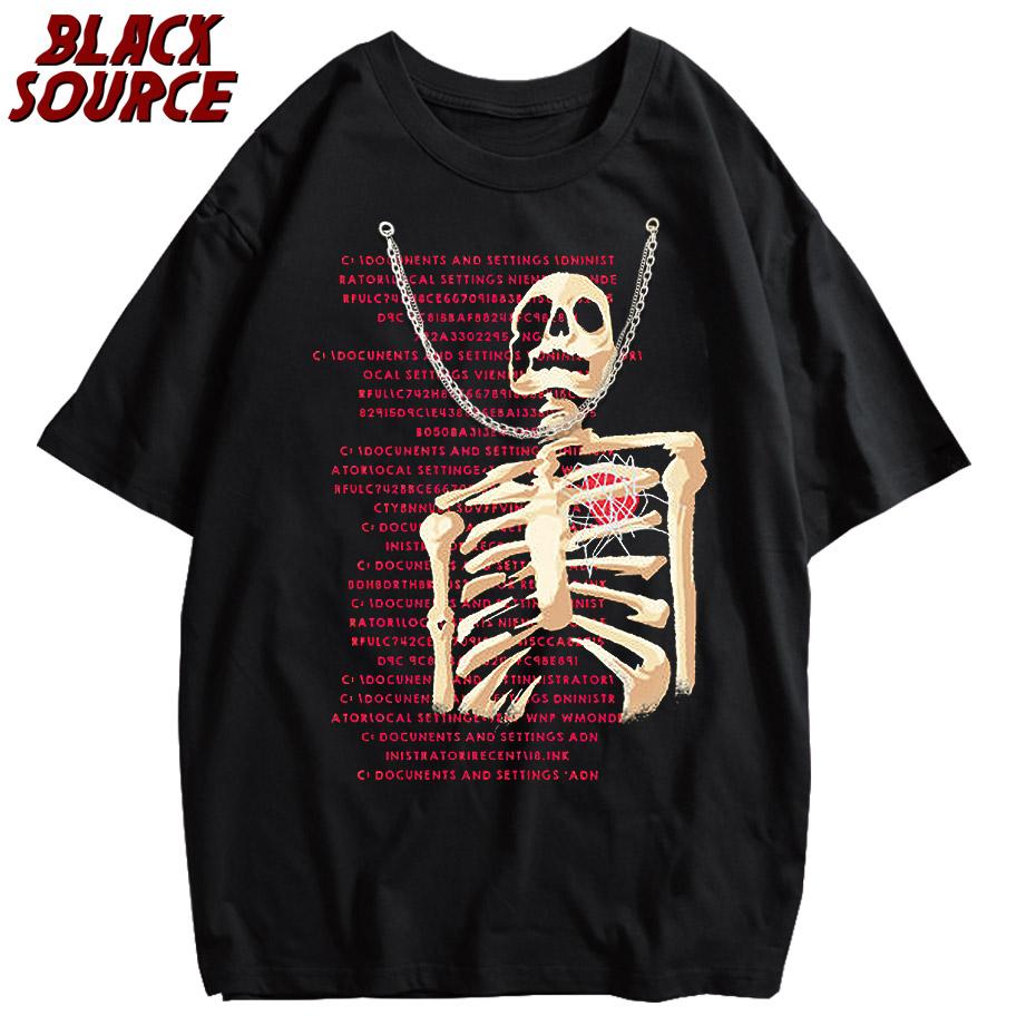 

Short Sleeve Men Tshirts Oversize Vintage Graphic Tee Shirt Cotton Skll Print Gothic Hip Hop Tshirts Harajuku Skeleton Tops XL M