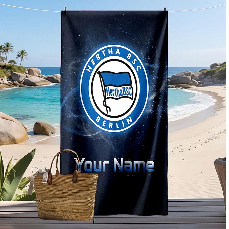 Hertha BSC Asciugamano da Spiaggia Stampato Personalizzato Logo Calcio Supporto Nome Personalizzato Testo Asciugamano Assorbente Per Sport Viaggio Regalo Speciale