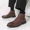 Fashion Designer New Men's Pointed Patchwork Patent Leather Casual Brogues Ankle Boot Male Winter Brown Black High Tops Shoes