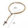 Wooden Beads Rosary Necklaces Christian Religious Cross Pendant Necklaces for Women Men Long Chain Jewelry Gift