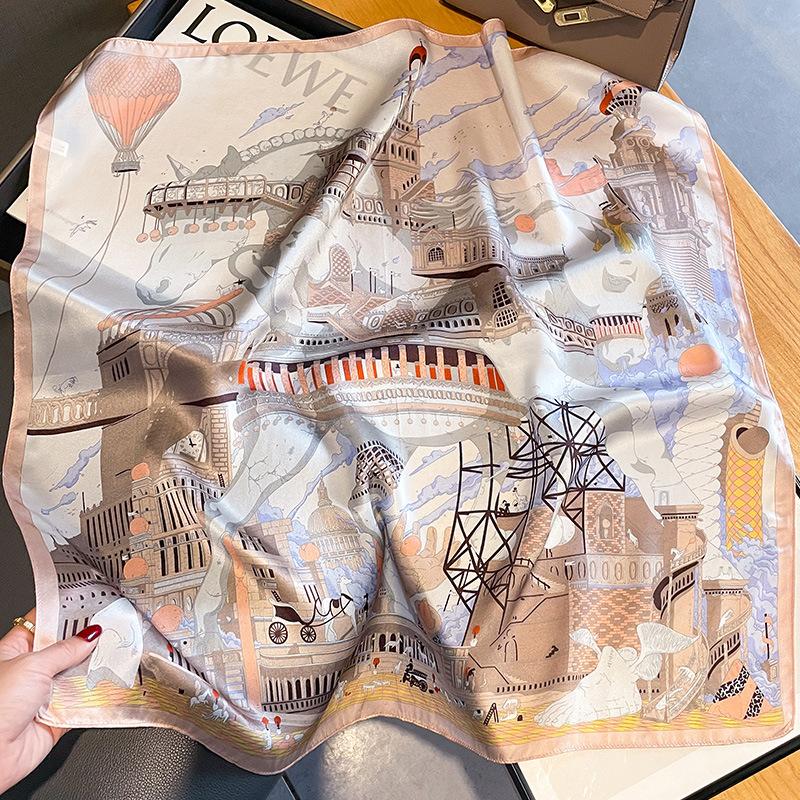 

Модный шелковый платок в европейском и американском стиле, шелковый китайский квадратный платок, универсальный, трендовый, маленький платок, шарф, лето 65*65cm