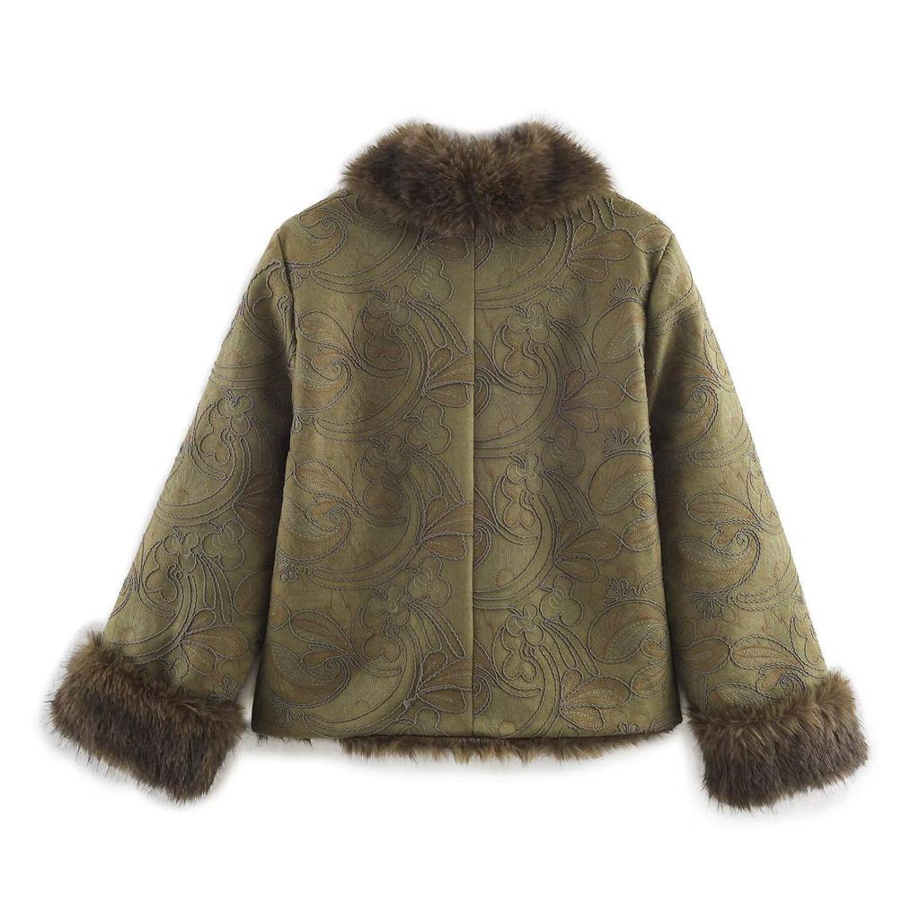 European and American Women's Fashion: Embroidered Double-Sided Faux Fur Coat