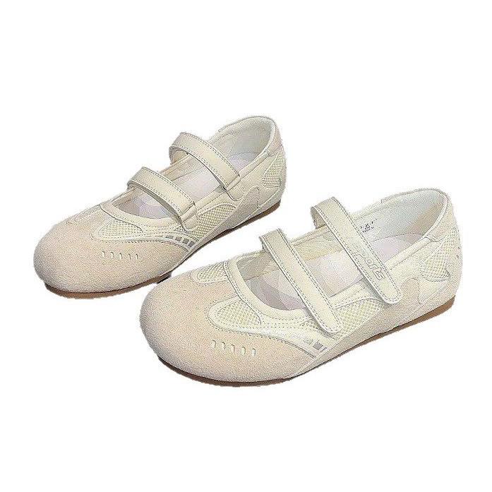 2025 Summer New Velcro Flat Comfortable Round Head Women's Shoes Shallow Mouth Ballet Shoes One Word Belt Single Shoes Women