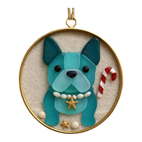 Sea Glass Art Dog Ornament Hanging Dog Sea Glass Christmas Tree Ornament Handcrafted Pet Memorial Decoration for Holiday Home Party Decor