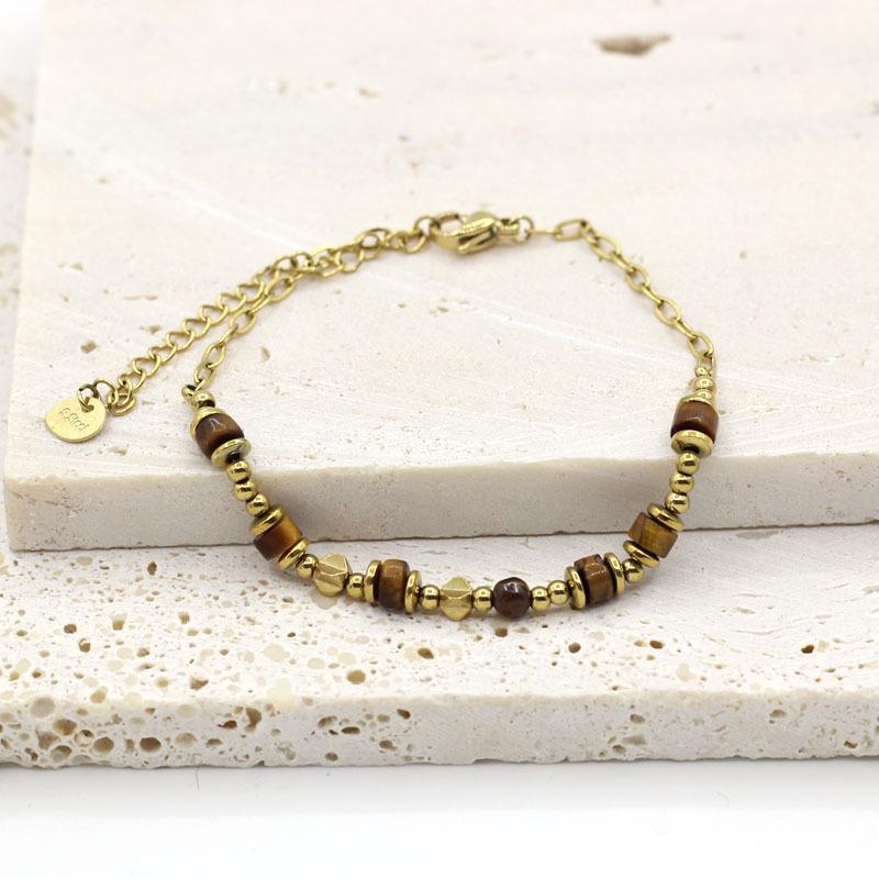 Women's Fresh Natural Stone Bead Bracelet - Color-Preserving Stainless Steel Jewelry