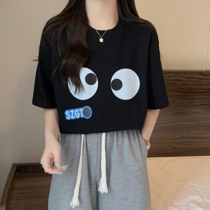 

Black cotton short-sleeved t-shirt women s summer new design sense niche unique chic retro Hong Kong style chc top S чёрный