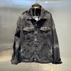 American retro high street old washed denim jacket women's spring and autumn wasteland wind trend ripped jacket top