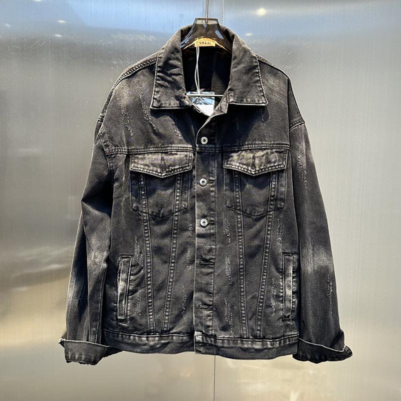American retro high street old washed denim jacket women's spring and autumn wasteland wind trend ripped jacket top