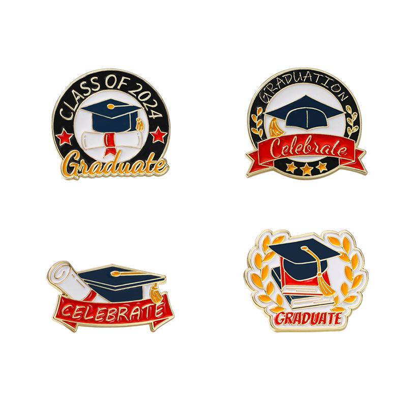 Original Graduation Season Brooch, Scholar Hat, High School Entrance Examination, English Alphabet Schoolbag Decoration, Zinc Dripping Oil
