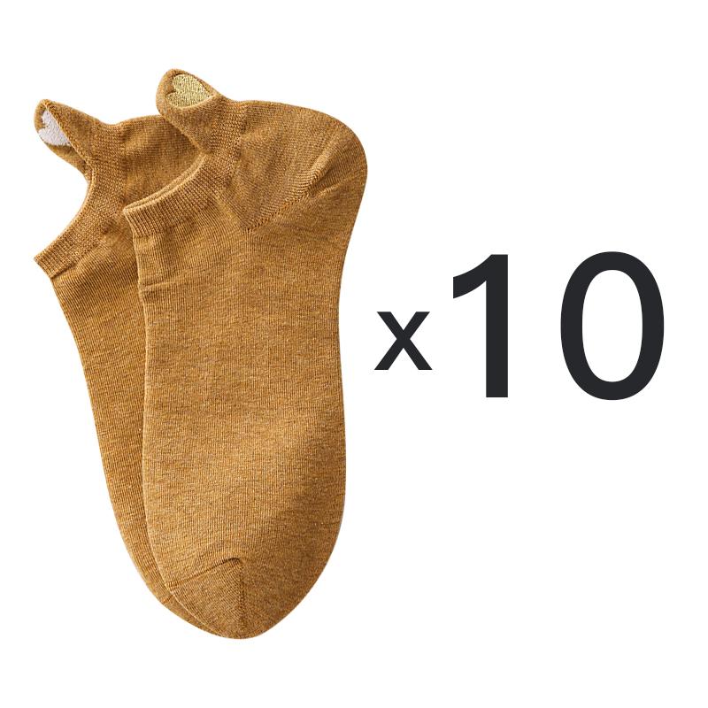 10 Pair/Lot Women's Cotton Socks Low Tube Solid Gold Silk Embroidery Heart Crown Print Kawaii White Harajuku Short Socks