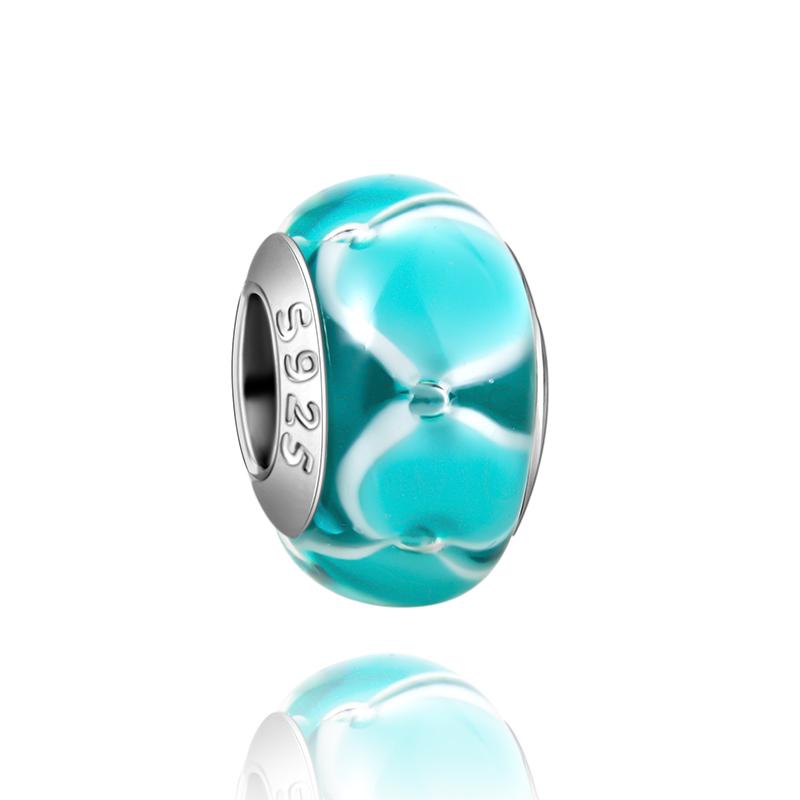 Charm Murano Vague Bleu Foncé Cuivré Coloré Compatible Bracelet Original Joli Charme Perles en Verre de Murano Fleur Rose Bijou