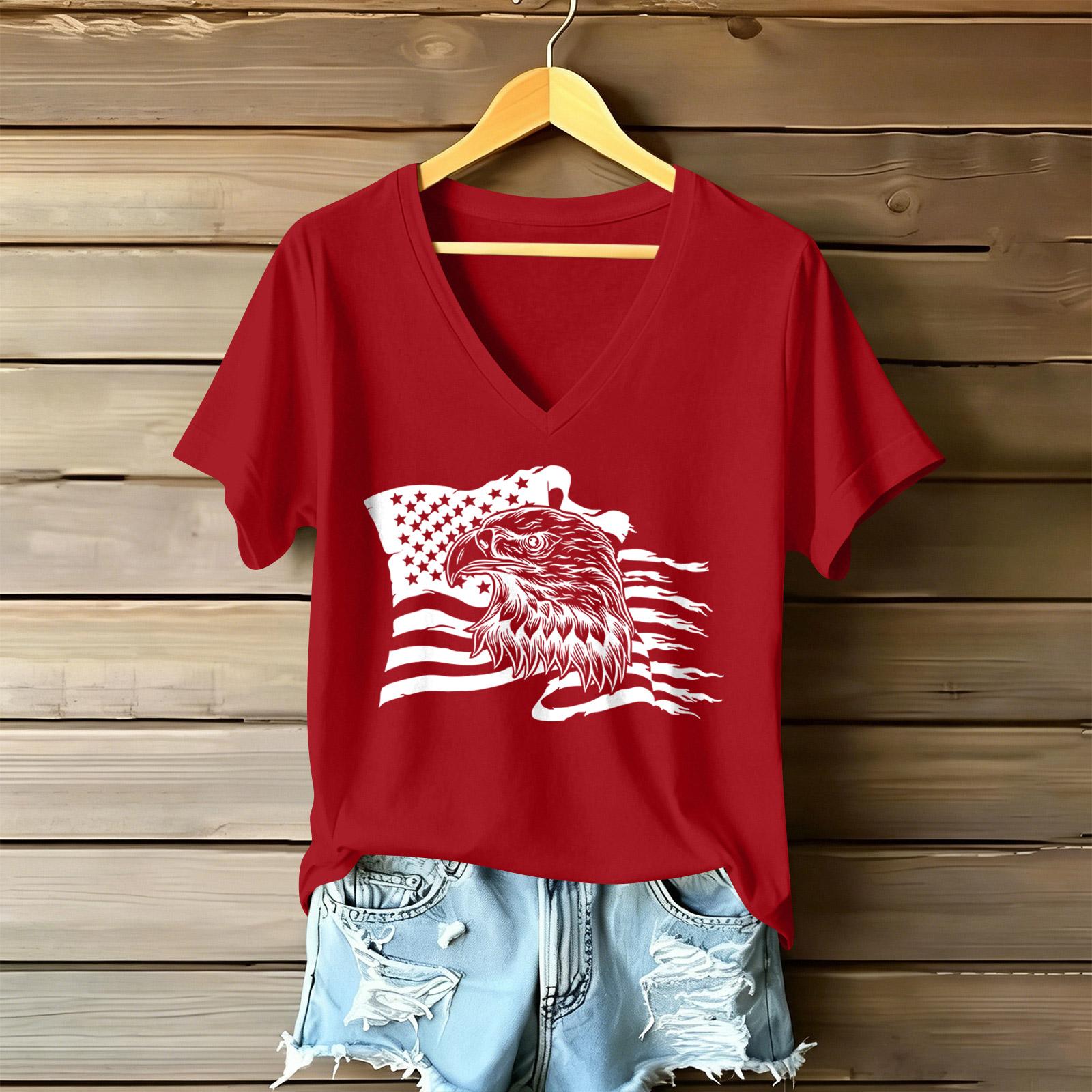

Women s Casual V Neck Short Sleeve T Shirt with Graphic Print Relaxed Fit Lightweight Soft Fabric Comfortable Daily Wear M червоний