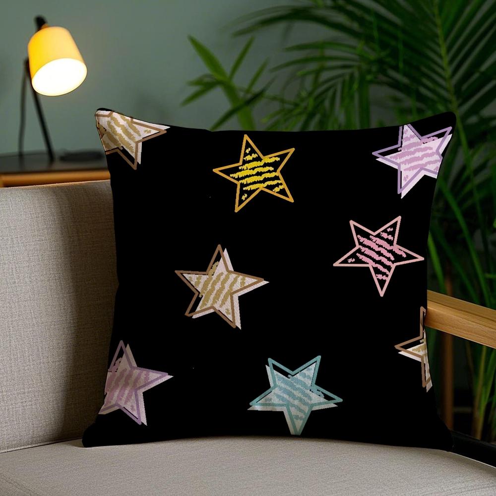 Abstract Star Art Cushion Cover Plush Fabric DoubleSided Printed Invisible Zipper Sofa Pillow Case Home Bedroom Decor