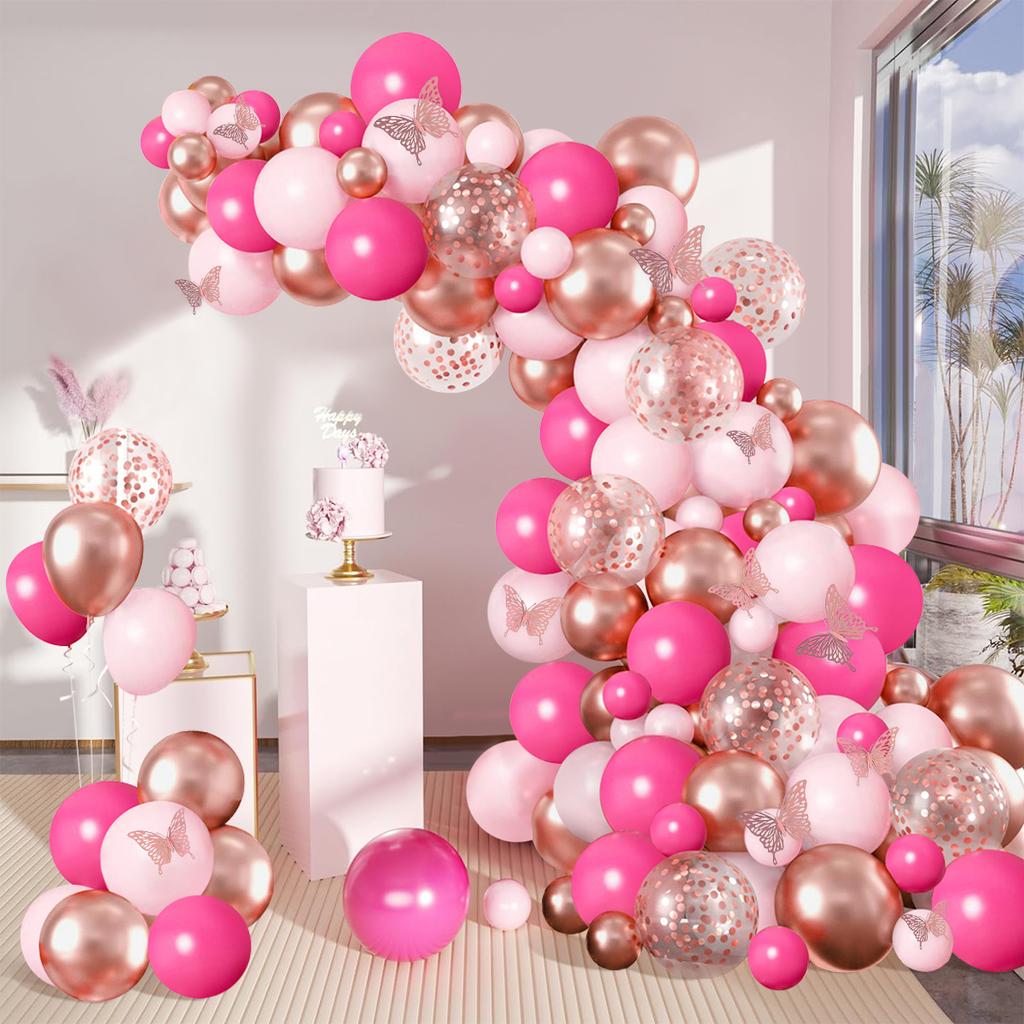 Pink Butterfly Balloons Garland Arch Kit Birthday Party Decor Kids Baby Shower Girl Gold Latex Balloons Wedding Party Supplies