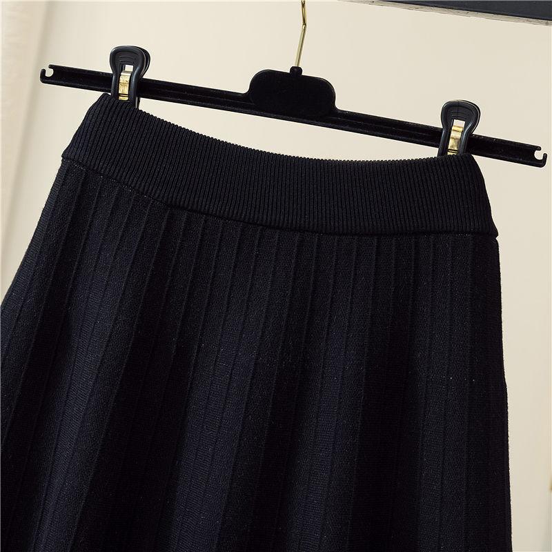 Autumn/Winter Knitted Skirt for Women Geometric Pattern Medium Length High Waisted Skirt A-line Long Skirt
