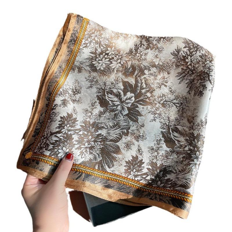 Spring New 100 Mulberry Silk Plain Crepe Satin Silk Scarf Women's Deciduous Forest Printing Silk Small Square Scarf Versatile Scarf