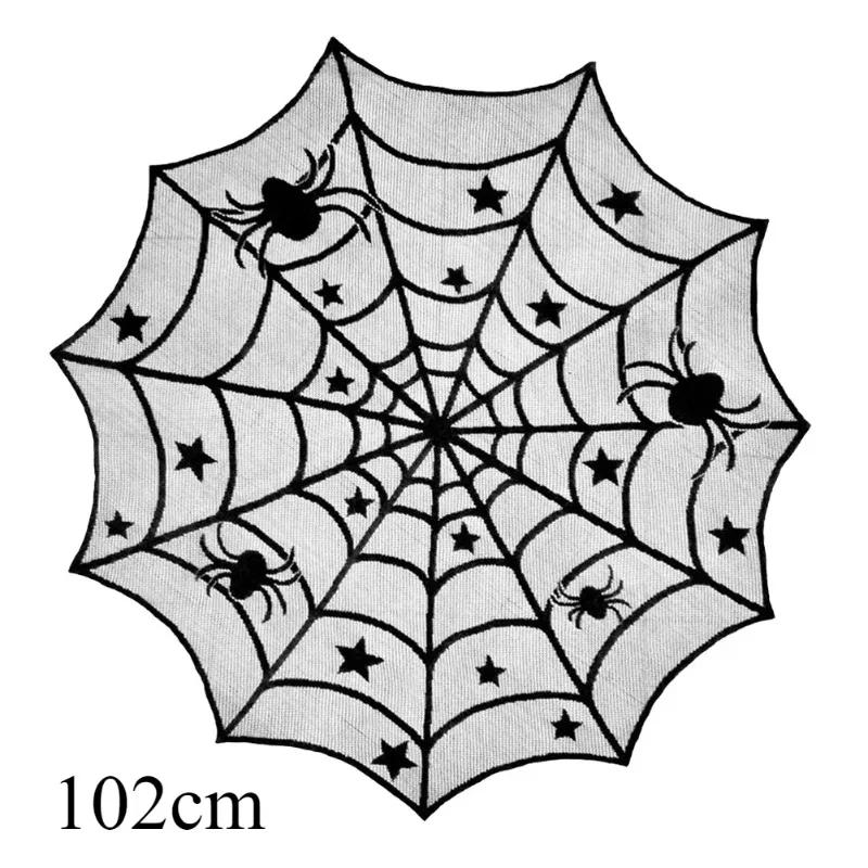 Spooky Black Lace Halloween Tablecloth Decorative Table Runner for Mantel Dining Table Ghost Party Home Indoor Decoration Prop