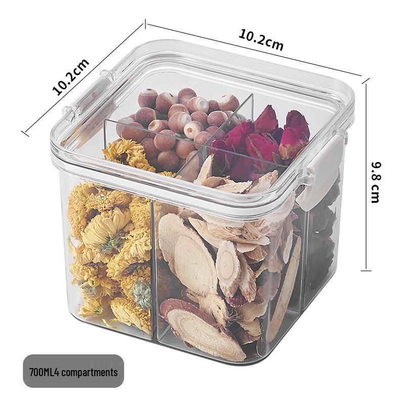 Floral Tea Box: Airtight 460ml Plastic Container with Four Compartments for Fresh, Food-Grade Storage.