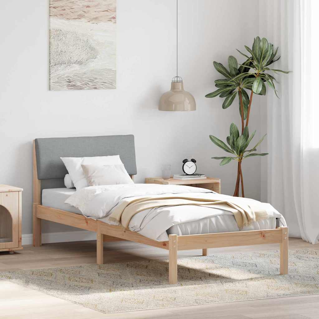 Brown and Light Grey Bed Frame 75 x 190 cm Solid Pine Wood