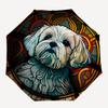 1pc Stained Glass Dog Automatic Folding Umbrella, Sturdy And Durable Automatic Folding Umbrella with 8 Ribs, Convenient for Outdoor Use095