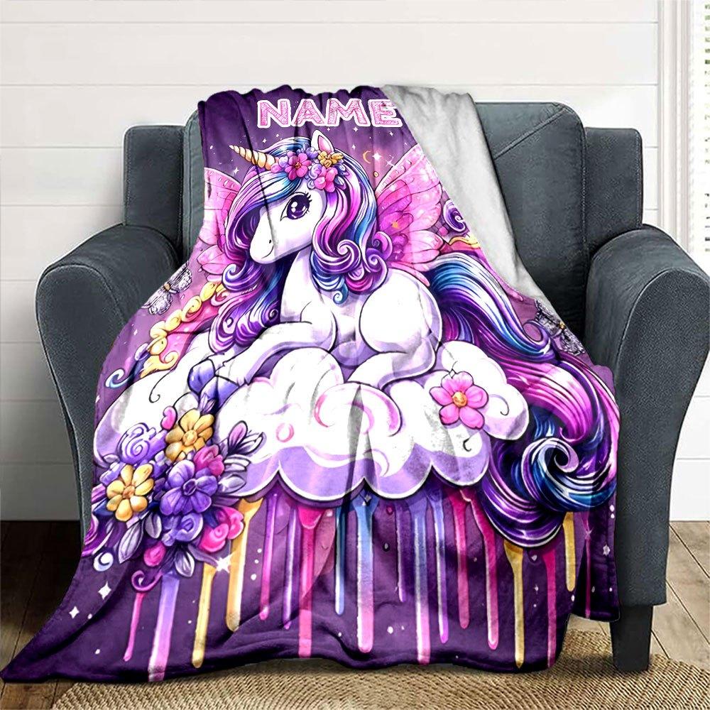Magical Unicorn With Wings Home Customize Your Name Blankets Comfortable Soft Lightweight Allseason Versatile Blanket Perfect For Picnics Sofa Office