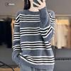 Women's 100% Wool Striped Round Neck Sweater