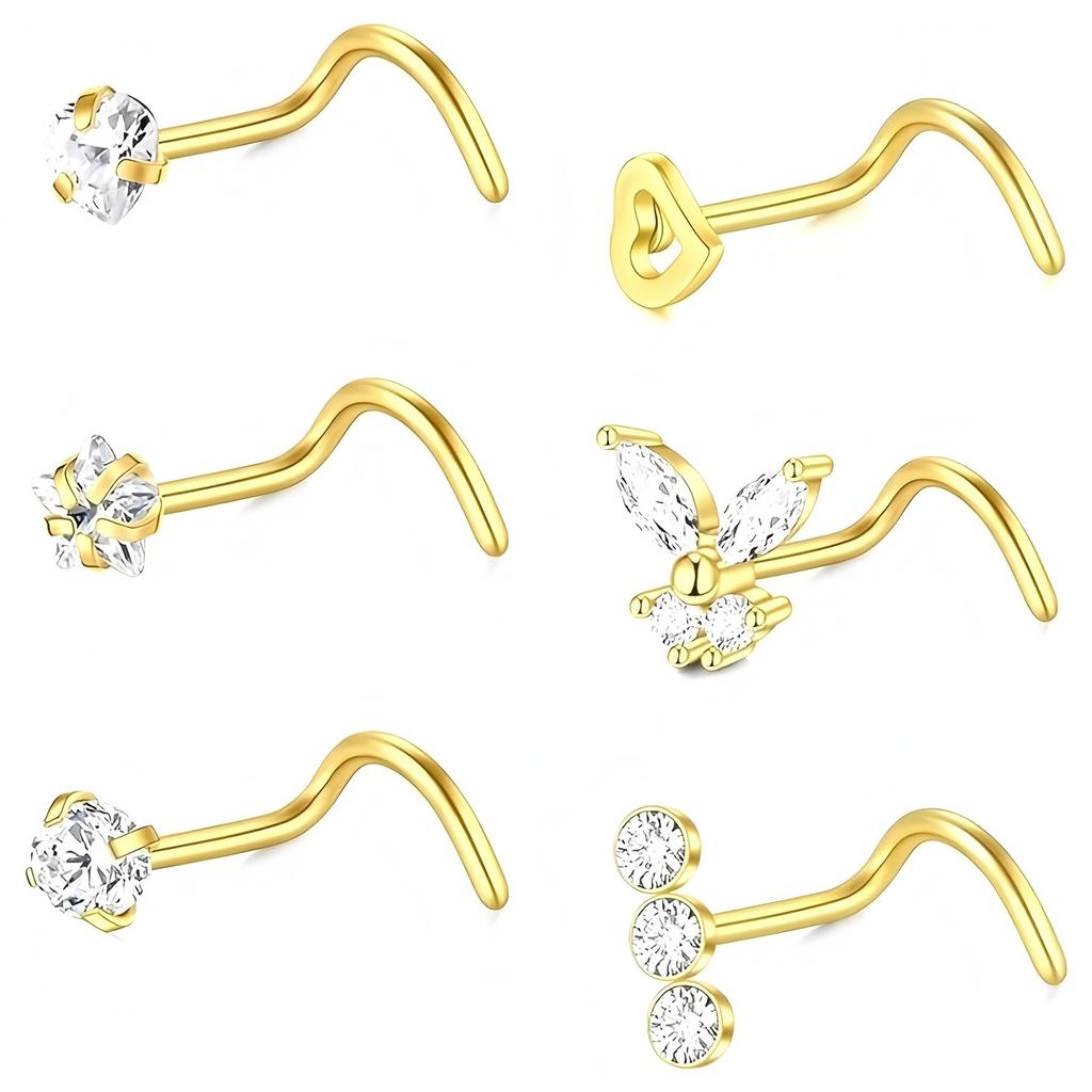 316 Stainless Steel Rod Nose Ring with Butterfly Moon Design Trendy Unisex Gift Body Jewelry