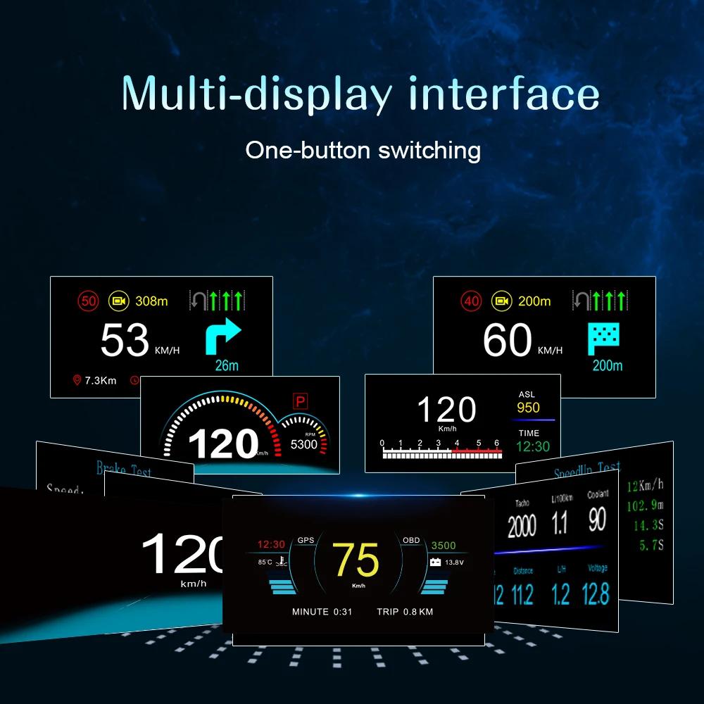 HUD Head Up Display OBD2 GPS Dual System Digital Speedometer Water & Oil Temp RPM Car Alarm Electronic Accessories 2024