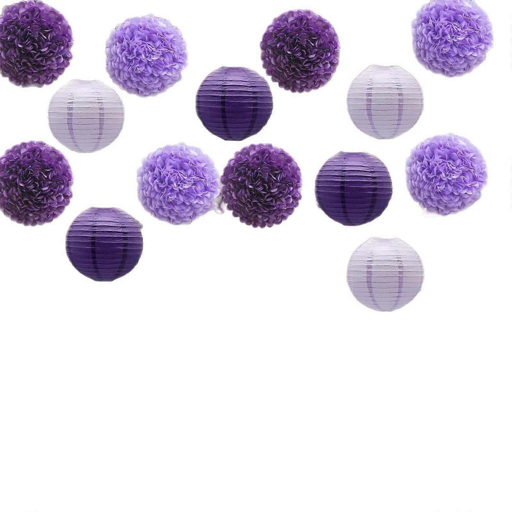 17 Pieces Purple Butterfly Flower Ball Lantern Bridal Favors Party Wedding Hanging Supplies Banner Decoration Purple Set