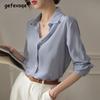 Korean Style Office Lady Blue Striped Spring Summer Fashion All-match Blouse Long Sleeve Turndown Collar Loose Casual Shirt