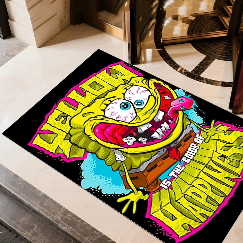 Yellow Spongebob Happiness Area Rug Design for Foyer Dining Room Study room Hallway Anti-slip Rug Decorate Offices