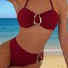2026 Europäischer und Amerikanischer Neuer Geteilter Badeanzug Damen Sexy Einfarbiger Nacken Bikini Strand Bikini Badeanzug