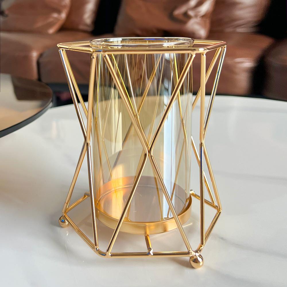 European Luxury Metal Glass Vase for Dry Flowers Nordic Living Room Table Decor