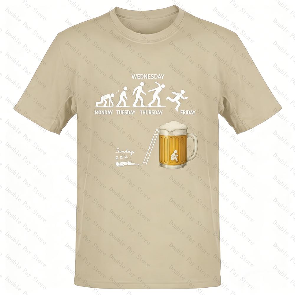 Funny Workweek Evolution Beer Tshirt Unisexs Novelty Graphic Tee Casual Short Sleeve Summer Tops Gift for Beer Lovers Streetwear S