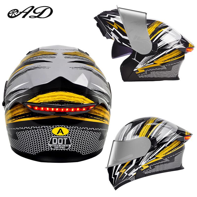 Unisex Full Face Flip-Up Motorcycle Helmet with LED Taillight, All-Season, 3C/DOT Certified