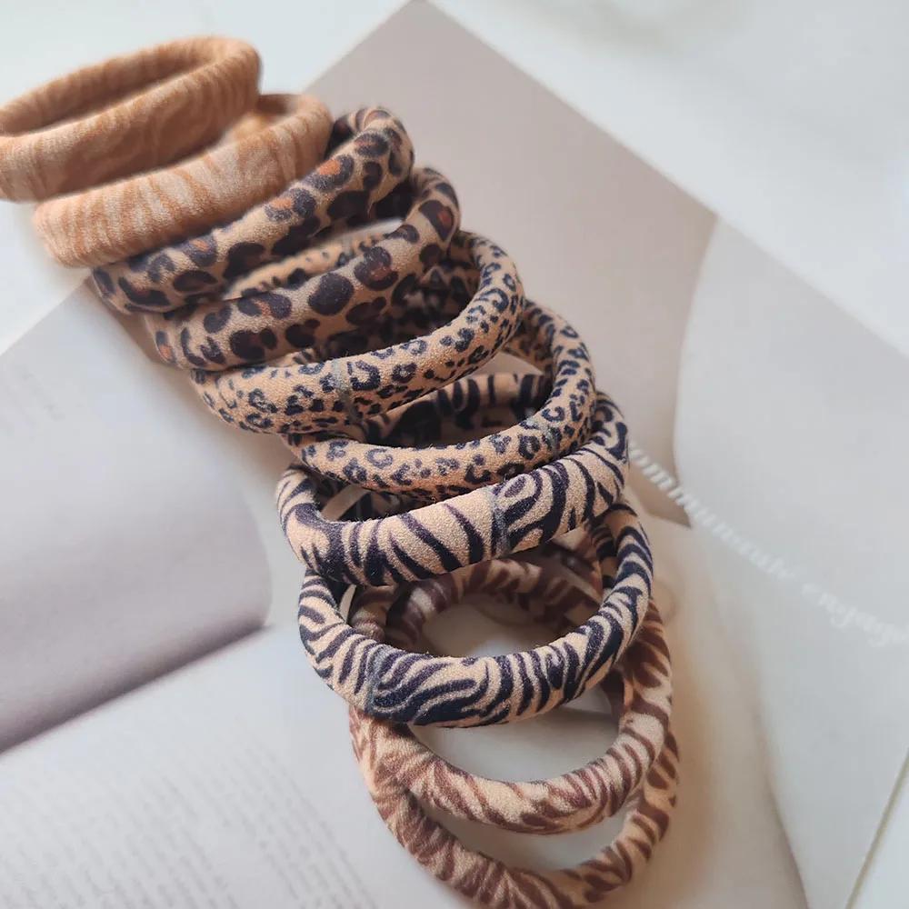 5PC Good High Elasticity Four Season Universal Leopard Hair Ties for Women Girls Ponytail Holder Hair Rings Rope Accessories