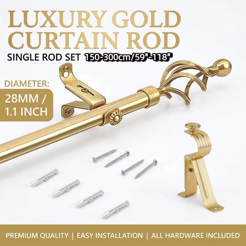 Water Resistant Adjustable Metal Spiral Curtain Rod Set Gold Black with Bracket Accessories for Bathroom Kitchen Window