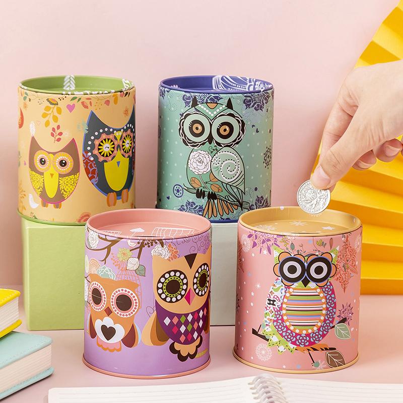 Owl Metal Piggy Bank Coin Box Jewelry Storage Mini Gift Cute Organizer Savings Home Accessories Living Room Decoration