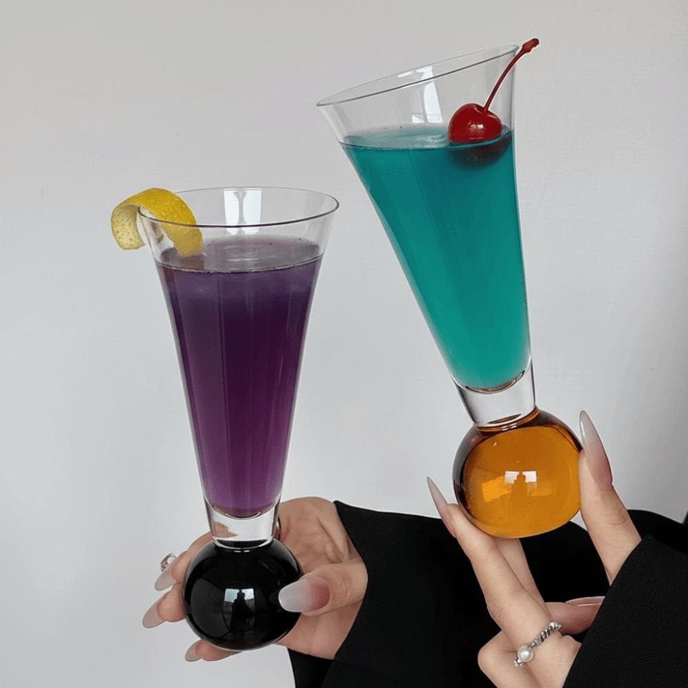 Fashion Transparent Glass Drink Cup Horn-shaped Ball Shape Bottom Glass Milkshake Cup INS Style Goblet Juice