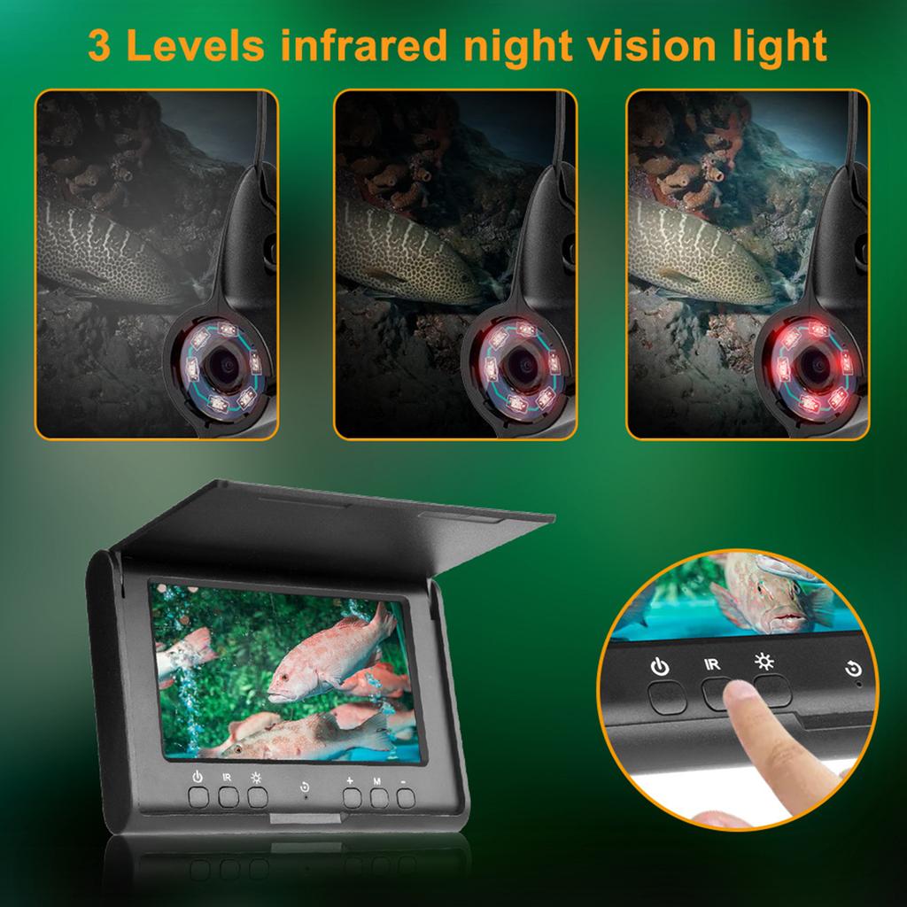 Underwater Fish Finder 720P High Clear Camera 4.3 Inch IPS Display Long Battery Life for Fishing