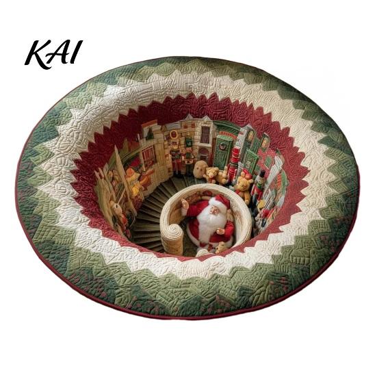 Indoor Christmas Rug 3D Round Rug, Optical Illusion Santa Claus Area 39 Holiday Decorative Inch Quilted-Like Floor Mat for Living Room Bedroom