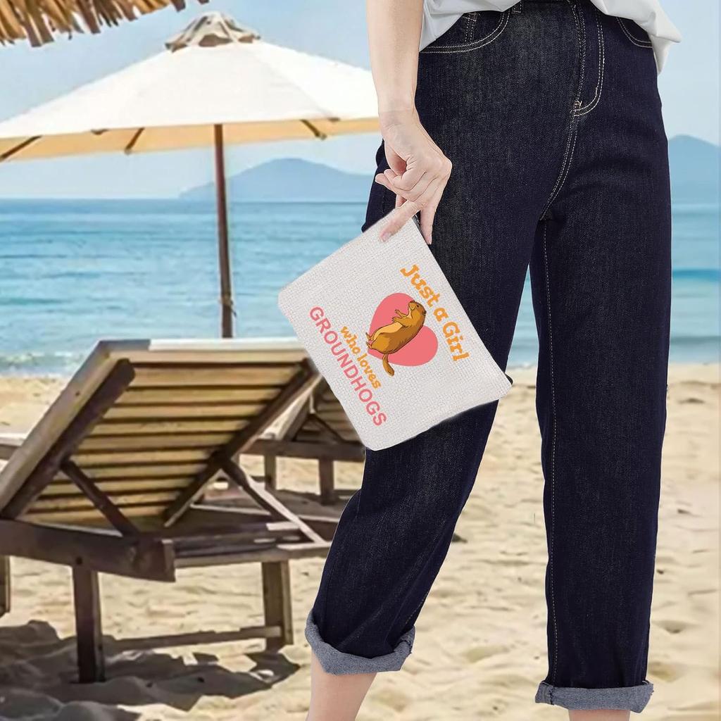 LEVLO Funny Groundhogs Cosmetic Make up Bag Animal Lover Gift Just A Girl Who Loves Groundhogs Makeup Zipper Pouch Bag Groundhogs Lover Gift (Loves