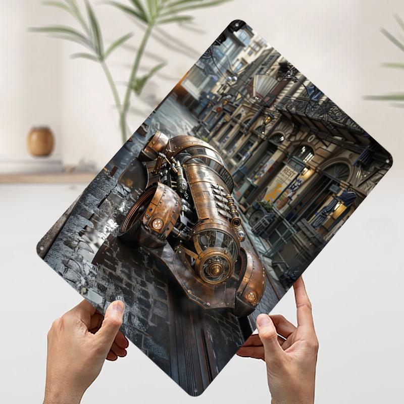 Steampunk Car In City Tinplate Poster Customized Wall Art Vintage Metal Signs Retro Tin Plaque for Bedroom Decoration Gaming