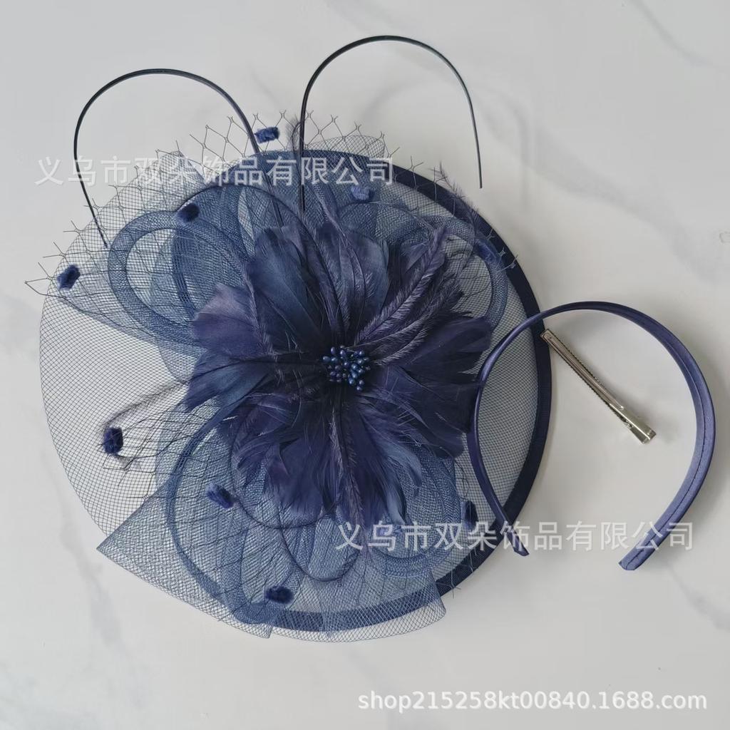Popular European and American bridal headgear retro mesh top hat feather hair accessories headgear horse racing festival mesh headgear