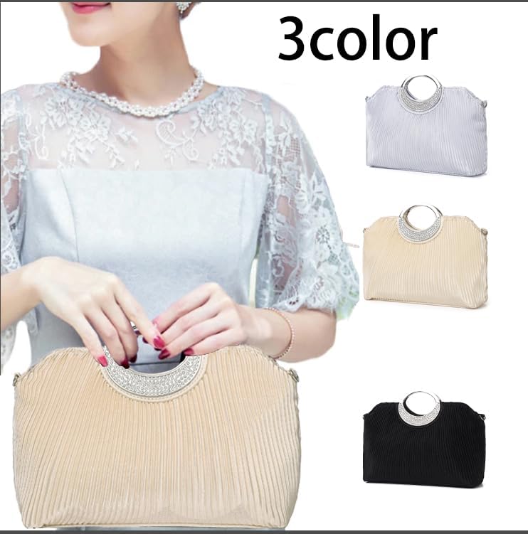 SUNSPOT Party Bag, Large Clutch Bag, Wedding Bag, Large Handbag, Women's, 3-Way (Silver H)