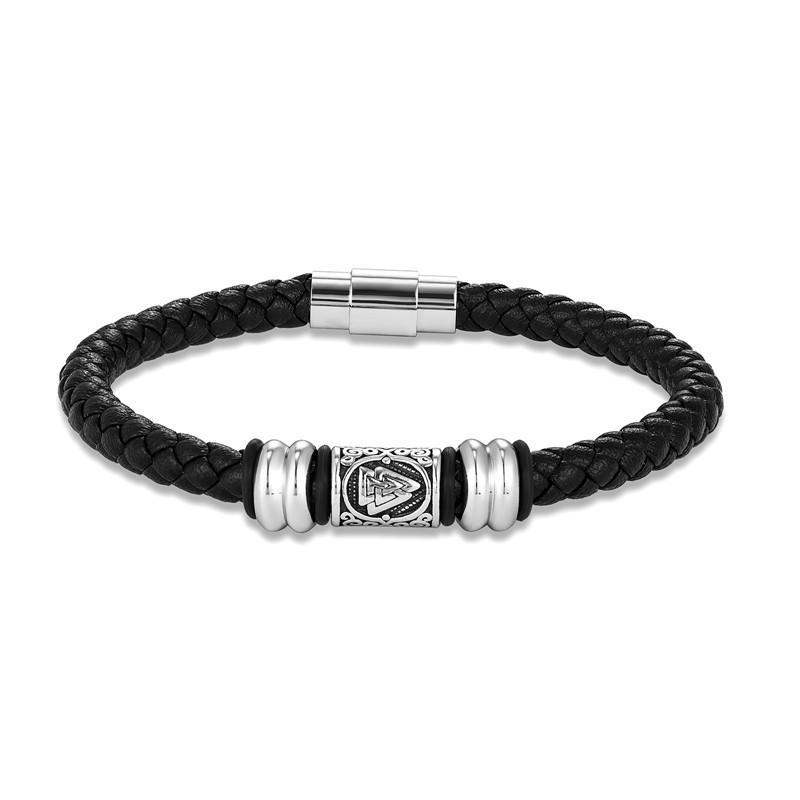 Viking Bracelet Men Genuine Leather Norse Runes Amulet Viking Compass Wristband Norse Mythology Jewelry Gifts for Him