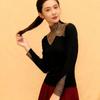 Autumn/Winter Rhinestone Long-Sleeve Top: Age-Reducing, Warm, Half-High Collar Fleece Base Layer Shirt