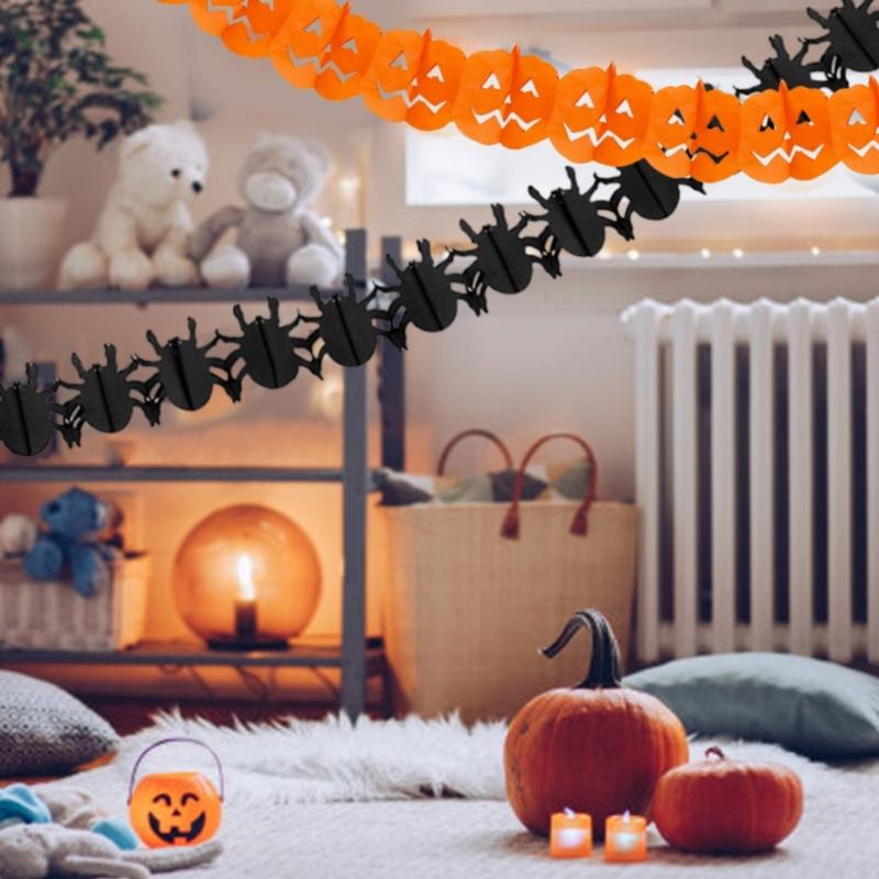 Halloween Paper Garlands Decoration Props Pumpkins/Spiders Shaped Banners Flags Holiday Themed Home Party Ornament