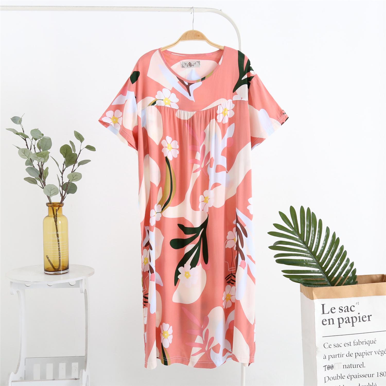 

Женская летняя ночная сорочка: Короткий рукав, Хлопок Район, Очень длинный, Большой размер, Для беременных One Size (up to 200 Jin)